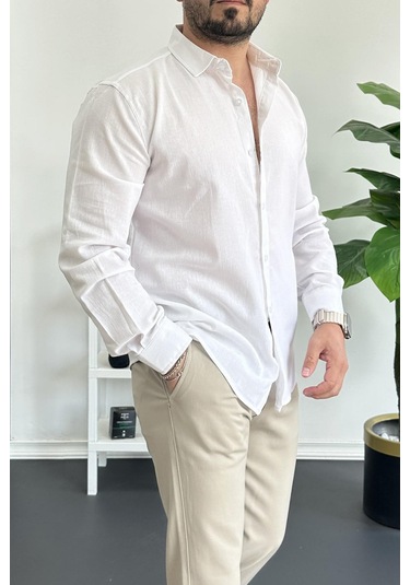 Erkek Krinkıl Kumaş Gömlek Beyaz Edw362 Beyaz