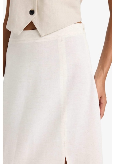 Defacto A Kesim Normal Bel Yırtmaçlı Keten Karışımlı Maxi Etek E6024ax25smbg217 Bej