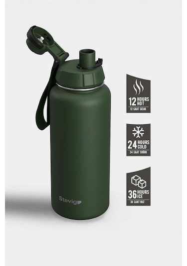 Stevig 1 Hand Leak-proof Sızdırmaz Çelik Termos 1000 Ml Green St-215