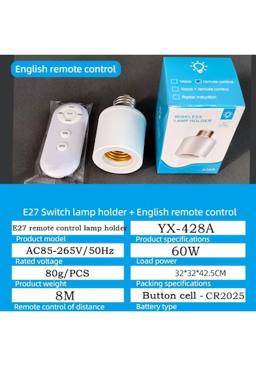 E27 60w Kablosuz Uzaktan Kumanda Akıllı Zamanlayıcı Anahtarı