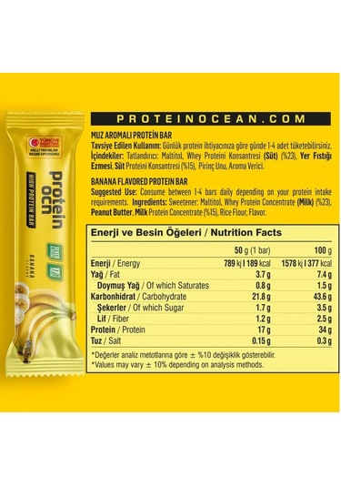 Proteinocean Muz Aromalı Protein Bar 50 G 2 Adet