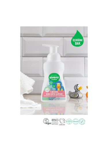 Siveno %100 Doğal Bebek Köpük Şampuanı Yenidoğan Saç ve Vücut İçin Nemlendirici Bitkisel Vegan 250 ml