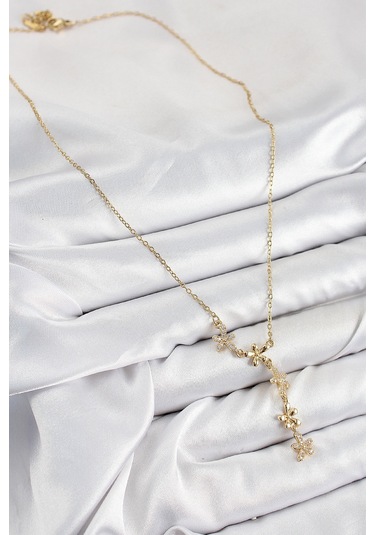 Bko10407 - 316l Çelik Zirkon Taşlı Çiçek Model Gold Renk Kadın Kolye Diğer