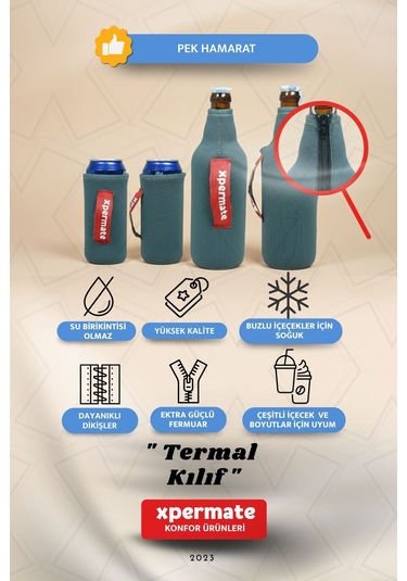 Xpermate Termal İçecek Kılıfı Sıcak & Soğuk Tutan Kutu Bira Termal Kılıf 0,5l Gri