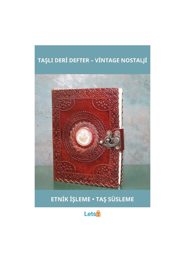 Vintage Taşlı Deri Defter 20x15 Cm Etnik İşleme Çok Renkli