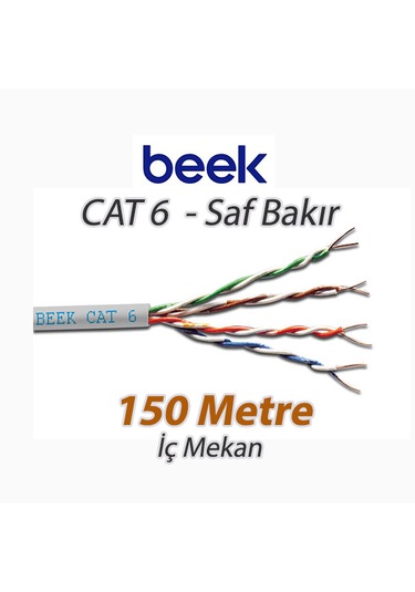Beek Cat6 Saf Bakır F-utp Iç Mekan Data Kablosu Awg 23 1/0.4tc Od:7.5mm Lszh Gri Renk 150 Mt