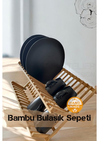 El Yapımı Bambu Katlanabilir Tabaklık & Bulaşıklık 43 X 34 Cm