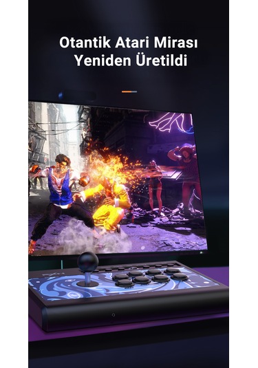 008 Arcade Dövüş Kolu Mavi Switch Mekanik Tuşlar, 50 Milyon Basım, Turbo Fonksiyonu, Klasik Çelik Joystick