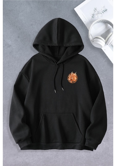 Nevermind Unisex Kadın Erkek Tiger Baskılı Oversize Sweatshirt Siyah
