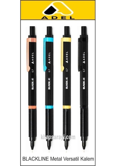 Adel Blackline 0.7 Mm Siyah Metal Versatil Kalem Çok Renkli