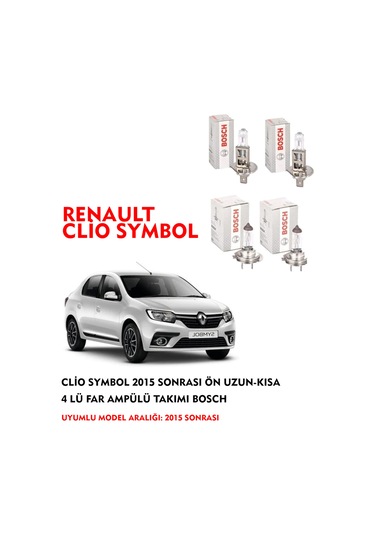 CLİO SYMBOL 2015 SONRASI ÖN UZUN-KISA 4 LÜ FAR AMPÜLÜ TAKIMI BOSCH
