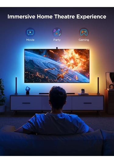 Govee Tv Arkası Led Şerit Aydınlatma + 2'li Aydınlatma Bar + Tv İle Renk Senkronizasyon 55-65 İnç Tüm Tv'ler Uyumludur