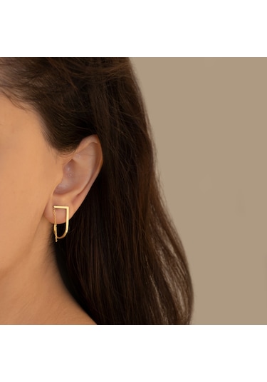 Dkmn Gümüş Oval Biçimli Zincirli 925 Ayar Kadın Gümüş Küpe