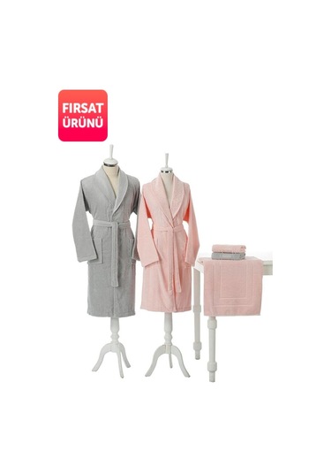 Özdilek Camellia Gri Pembe Banyo Paspas Hediyeli Happy Set Aile B Pembe