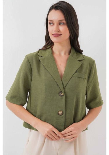 Gabria Kısa Keten Ceket Haki