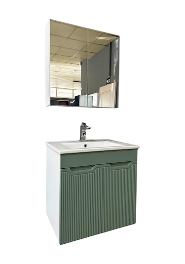 Banyo Dolabı Aynalı Cnc İşlemeli 65 Cm Yeşil