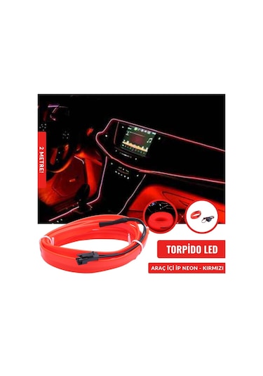 2 Metre 12V Kırmızı İp Neon İp Led Araç İçi Neon Led