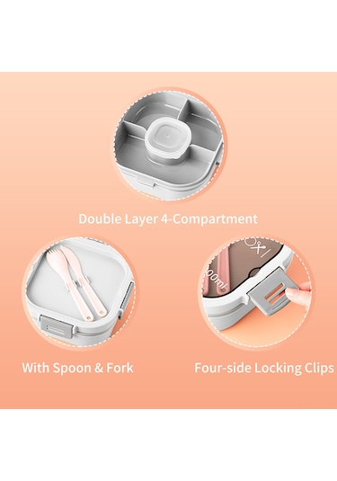 Lemestar 1200ml Mavi Mikrodalga Uygun 4 Bölmeli Çift Katlı Plastik Salata Kutusu - Bıçak, Çatal Ve Kapaklı Sos Tabağı İçerir Mavi