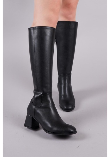 Chimay Aksesuarsız Topuklu Çizme Siyah-8559 Siyah
