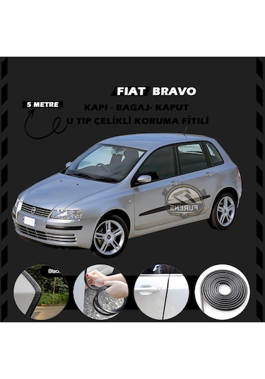 Fiat Bravo Oto Araç Kapı Koruma Fitili 5 Metre Parlak Siyah Renk