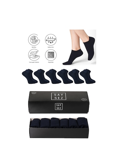 Bambu Erkek Patik Düz Lacivert Çorap Dikişsiz Premium Kutulu 6'lı Lacivert