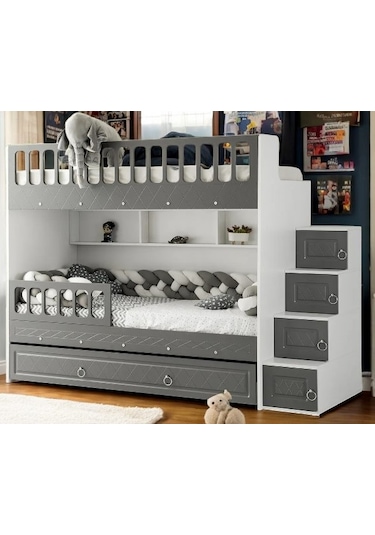 Kardelen Mdf Çelik Profilli Yavrulu Ranza Antrasit Beyaz M2 90 X 190 CM