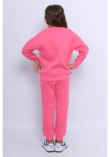 Kız Çocuk 3 İplik Eşofman Takımı Princess Baskılı E3 Fuşya