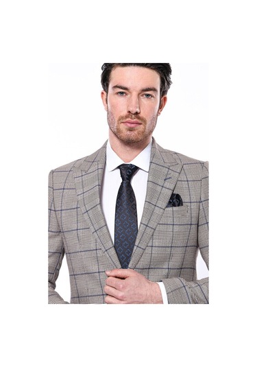 Wessi Ekose Slim Fit Bej Erkek Ceket - Wessi Bej