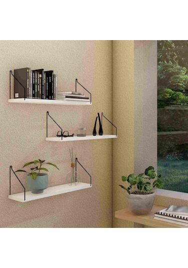 Roomiehome Duvar Rafı Kitaplık Mutfak Banyo Yaşam Alanı 3 Lü Set 15X40 Cm