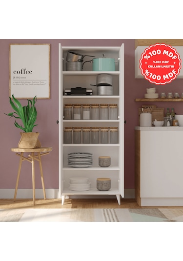 İMBAŞ 2 Kapaklı 5 Raflı MEGA Çok Amaçlı Mutfak Dolabı Banyo Dolabı Beyaz %100 MDF