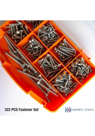 Kerem 322 Parça 13 Çeşit Matkap Uçlu Vida Seti 20 CM