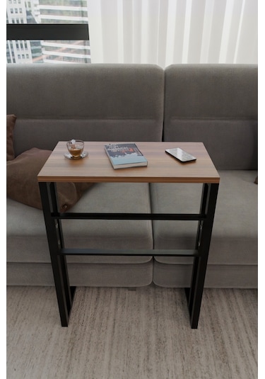 Steel Design Metal Ayaklı Yan Sehpa Laptop Çalışma Masası Sehpa Ceviz