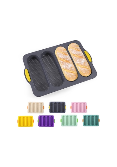Wezone Mutfak İçin 4 Izgara Silikon Fırın Kalıbı - Yemek Dereceli, Yapışmaz Yüzey, Eşit Isı Dağılımı İle Ekmek Ve Kek Pişirme Aracı Bej + Renkli Çizgili Diğer