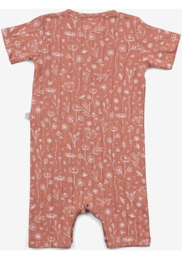 Boumini Kısa Kollu Şort Bebek Tulum Bahar Çiçekli Kiremit-kiremit Kiremit