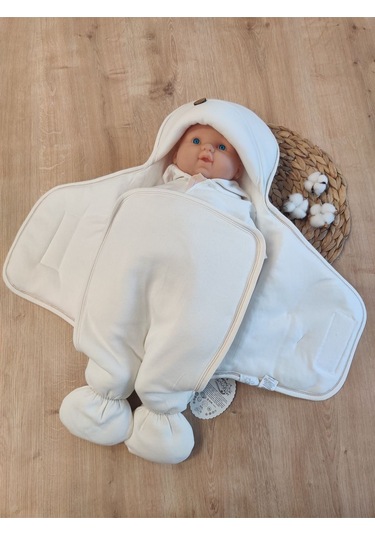 Soft Yumuşak Ayaklı Bebek Kundağı Unisex Bebek Dış Kundak Battaniyesi Hastane Çıkışı Uyku Tulumu Ekru