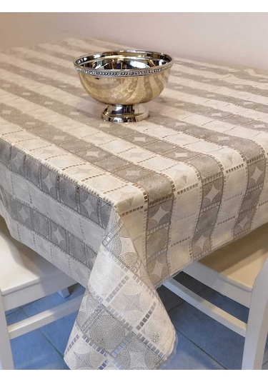 Desenli Silinebilir Masa Örtüsü Gri