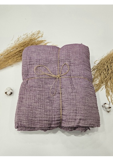 Mor 4 Katlı Çift Taraflı Çift Kişilik Müslin Battaniye %100 Pamuk 230x240 Cm Mor