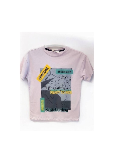Çikoby Erkek Çocuk Pamuklu Sportgame Yazılı Tshirt-14624 Lila