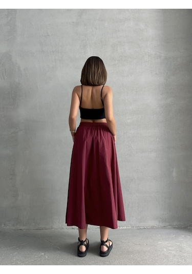 Kadın Beli Lastikli Dokuma Kloş Etek Bordo Kadın Beli Lastikli Dokuma Kloş Etek Bordo