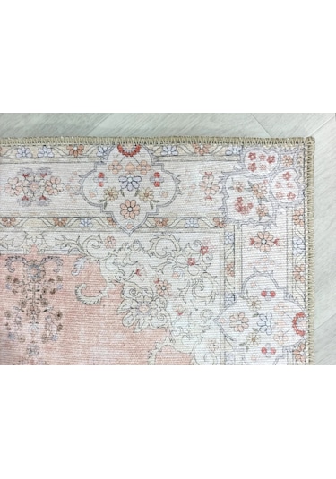 Bej Ve Gül Kurusu Eskitme Desenli Vintage Halı - H0061ou Pudra