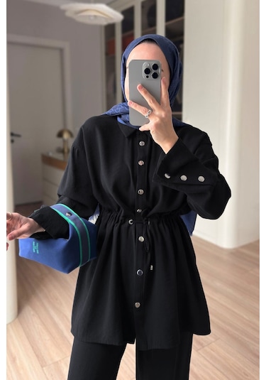 Ka Hijab Çıtçıt Detay Beli Büzgülü Takım - Siyah
