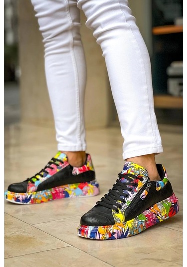 Bağcıklı Crocodile Siyah Kırmızı Günlük Erkek Ayakkabısı Siyah1 Siyah