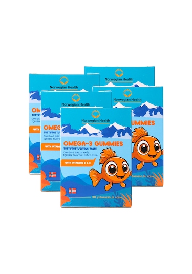 Norwegian Health Omega 3 Gummies Çocuklar için Tutti Frutti Aromalı Norveç Somonlu Balık Yağı 5 x 30 Çiğnenebilir Form