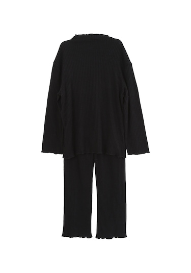 Luess Kız Çocuk Yumuşak Dokulu Balıkçı Yaka Bluz Tayt Takım-Siyah