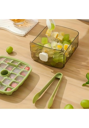 Taşınabilir İtmeli Buz Tepsisi Buz Küpü Kalıbı Çekmeceli Çok Katmanlı Ev Tipi Buz Kutusu Çok Amaçlı Buz Makinesi Yeşil