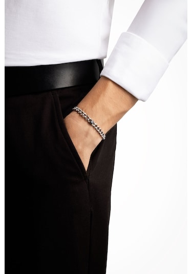 So Chıc... Zirkon Taşlı Çelik Zincir Erkek Bileklik Çelik