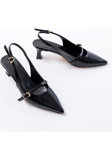 H-470 Siyah Rugan Baret Tokalı Arkası Açık Günlük Kadın Sandalet Siyah