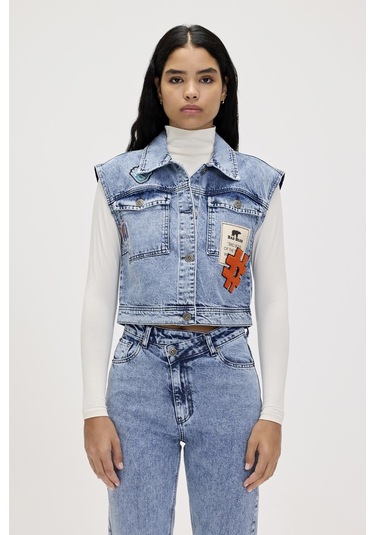 Joanne Blue Kadın Denim Yelek Mavi