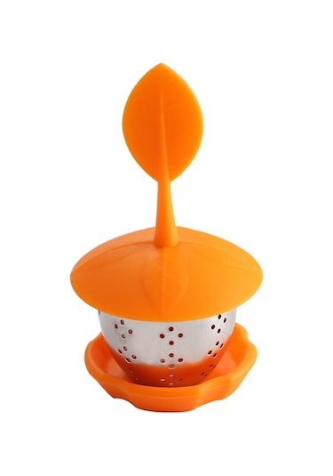 Sones Paslanmaz Çelik Silikon Askılı Çay Poşeti Çay Süzgeçleri Turuncu