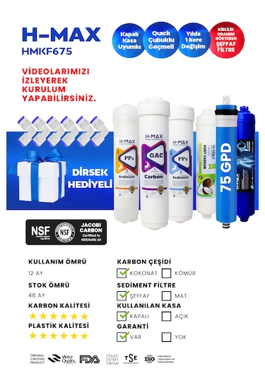 Mineral Filtreli Kapalı Kasa Su Arıtma Cihazı 6 Lı Filtre Seti